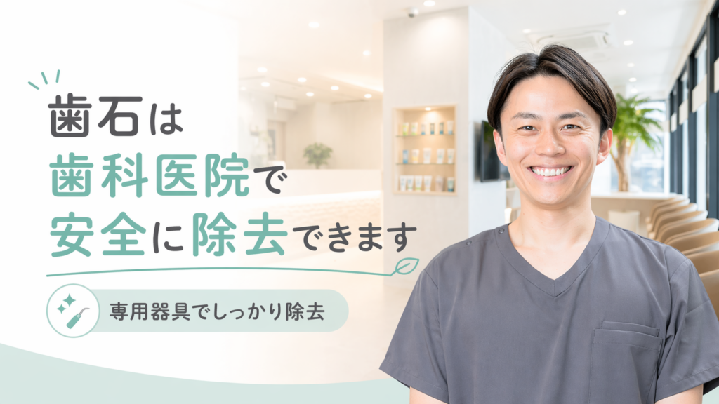 歯科医院でのクリーニングにより歯石を安全に除去できることを示したイメージ