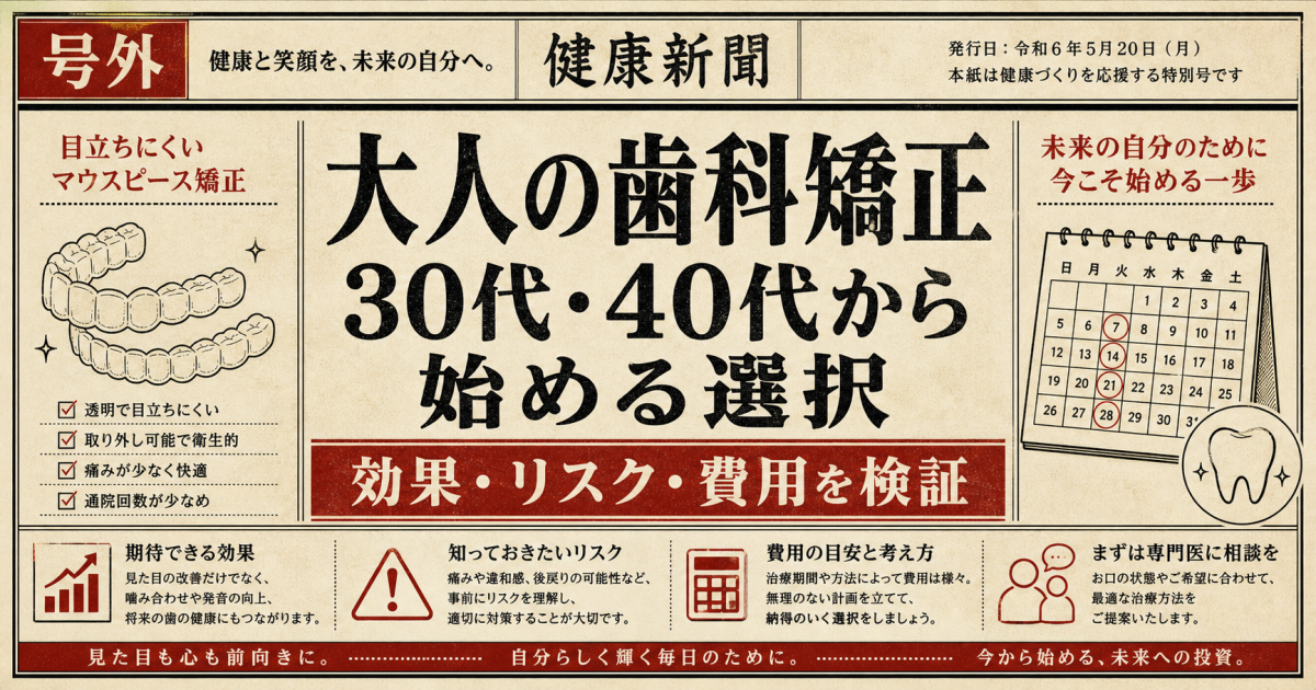 30代・40代で矯正を始めるのは遅い？大人の治療効果とリスクを解説