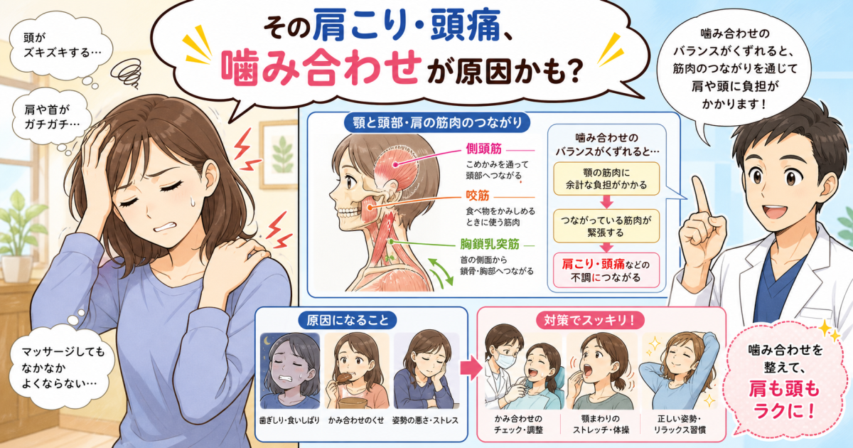 整体で治らない肩こり・頭痛は噛み合わせが原因？歯並びとの関係