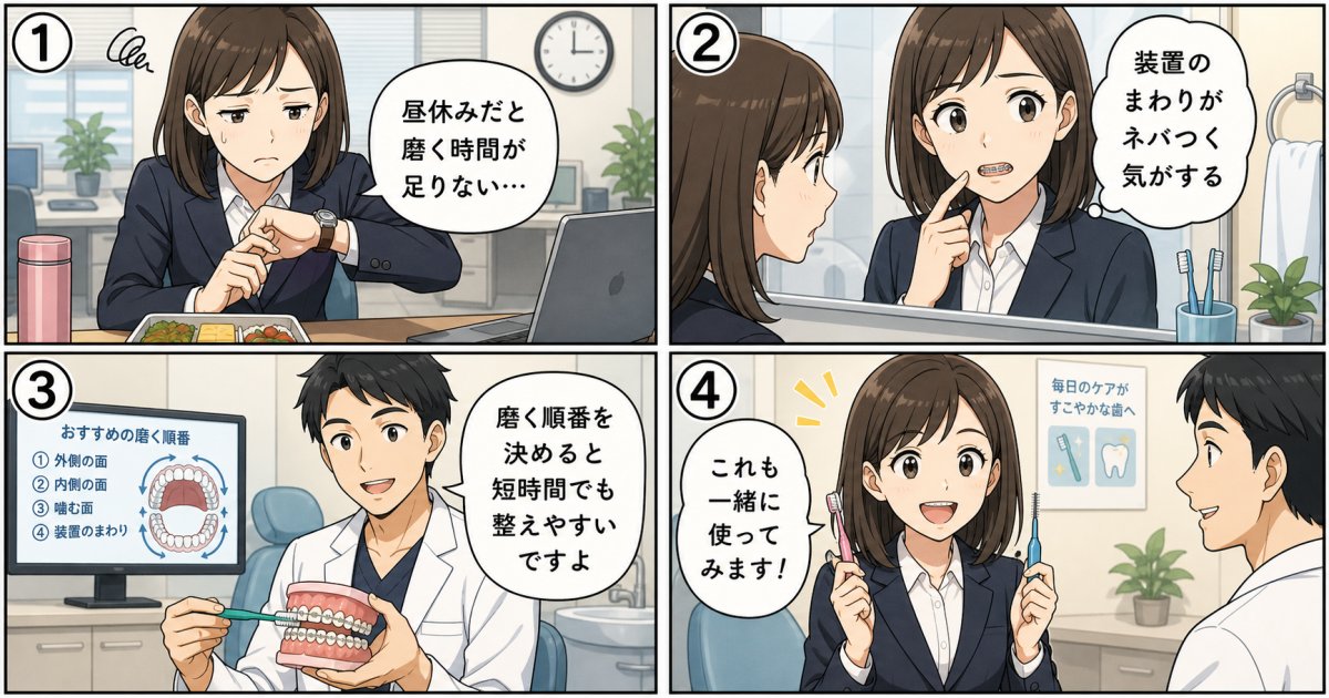 忙しい仕事の合間に!ワイヤー矯正中の歯磨き手順とむし歯予防のコツ